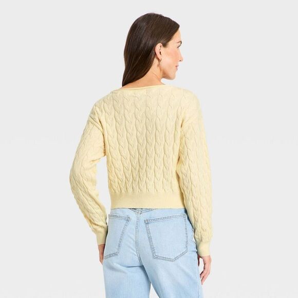 Universal Thread - Women's Cozy Wide Crewneck Love Pullover Sweater - Cream - Picture 2 of 3